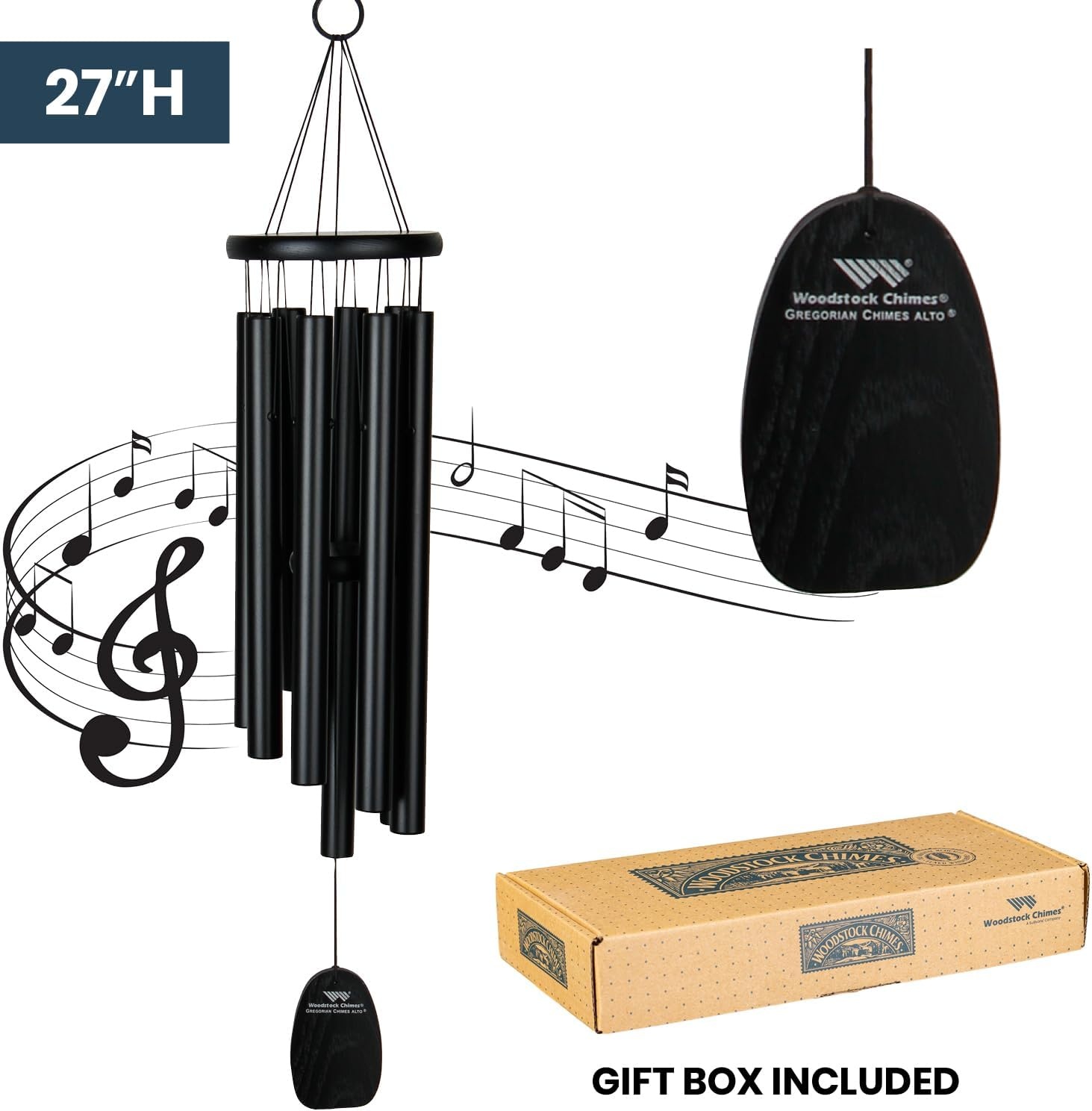 image:imageWoodstock Wind Chimes Garden Decor for Outside Outdoor Patio Decor 56 Inspirational and Memorial Sympathy Wind Chime Porch Decor Gregorian Wind Chime Baritone Deep Toned Sound Silver Wind ChimesGBSAlto Black