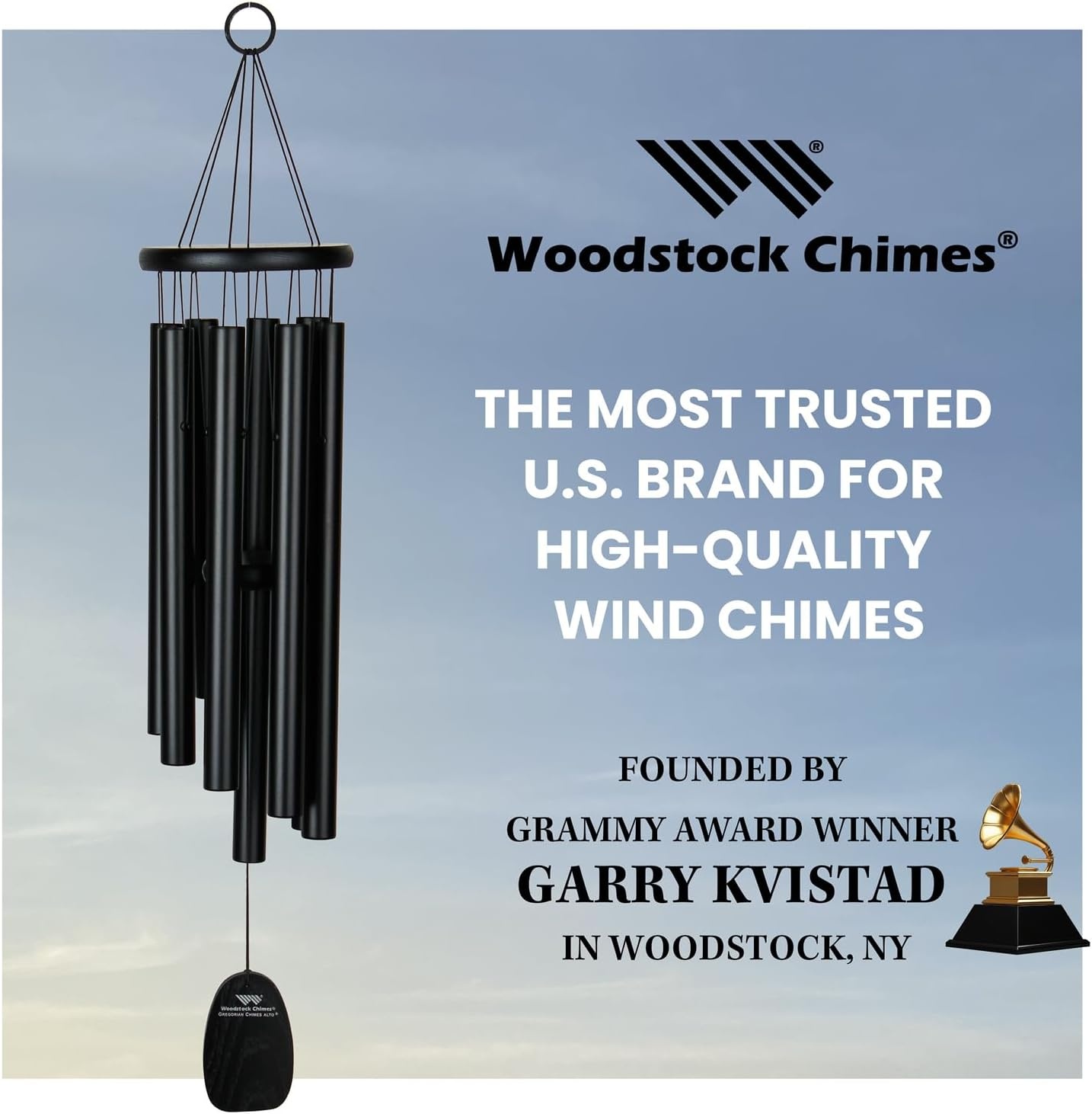 image:imageWoodstock Wind Chimes Garden Decor for Outside Outdoor Patio Decor 56 Inspirational and Memorial Sympathy Wind Chime Porch Decor Gregorian Wind Chime Baritone Deep Toned Sound Silver Wind ChimesGBSAlto Black