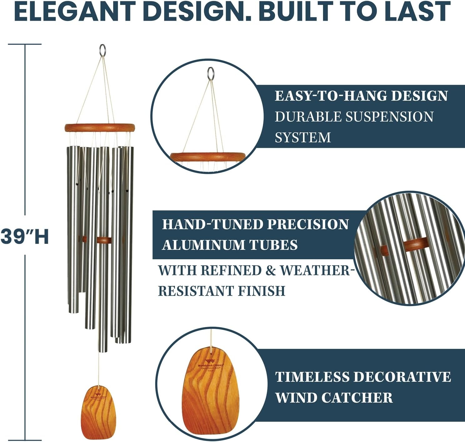 image:imageWoodstock Wind Chimes Garden Decor for Outside Outdoor Patio Decor 56 Inspirational and Memorial Sympathy Wind Chime Porch Decor Gregorian Wind Chime Baritone Deep Toned Sound Silver Wind ChimesGBSSilver
