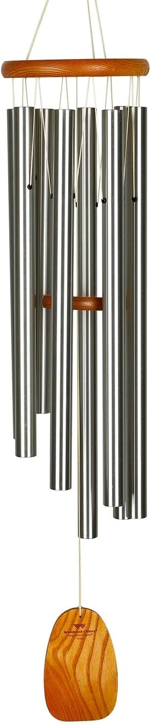 image:imageWoodstock Wind Chimes Garden Decor for Outside Outdoor Patio Decor 56 Inspirational and Memorial Sympathy Wind Chime Porch Decor Gregorian Wind Chime Baritone Deep Toned Sound Silver Wind ChimesGBSSilver