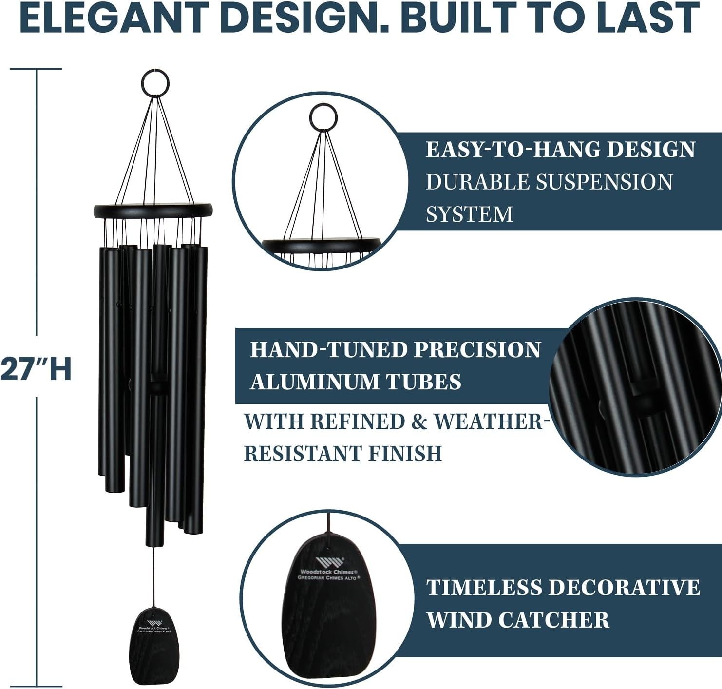 image:imageWoodstock Wind Chimes Garden Decor for Outside Outdoor Patio Decor 56 Inspirational and Memorial Sympathy Wind Chime Porch Decor Gregorian Wind Chime Baritone Deep Toned Sound Silver Wind ChimesGBSAlto Black