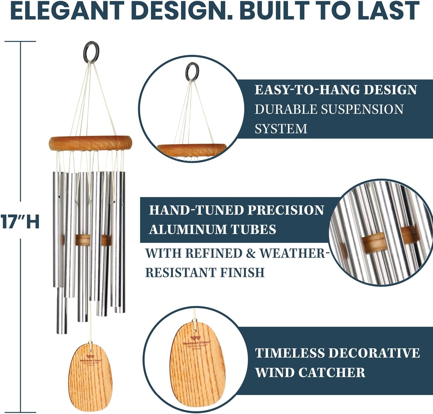 image:imageWoodstock Wind Chimes Garden Decor for Outside Outdoor Patio Decor 56 Inspirational and Memorial Sympathy Wind Chime Porch Decor Gregorian Wind Chime Baritone Deep Toned Sound Silver Wind ChimesGBSSilver