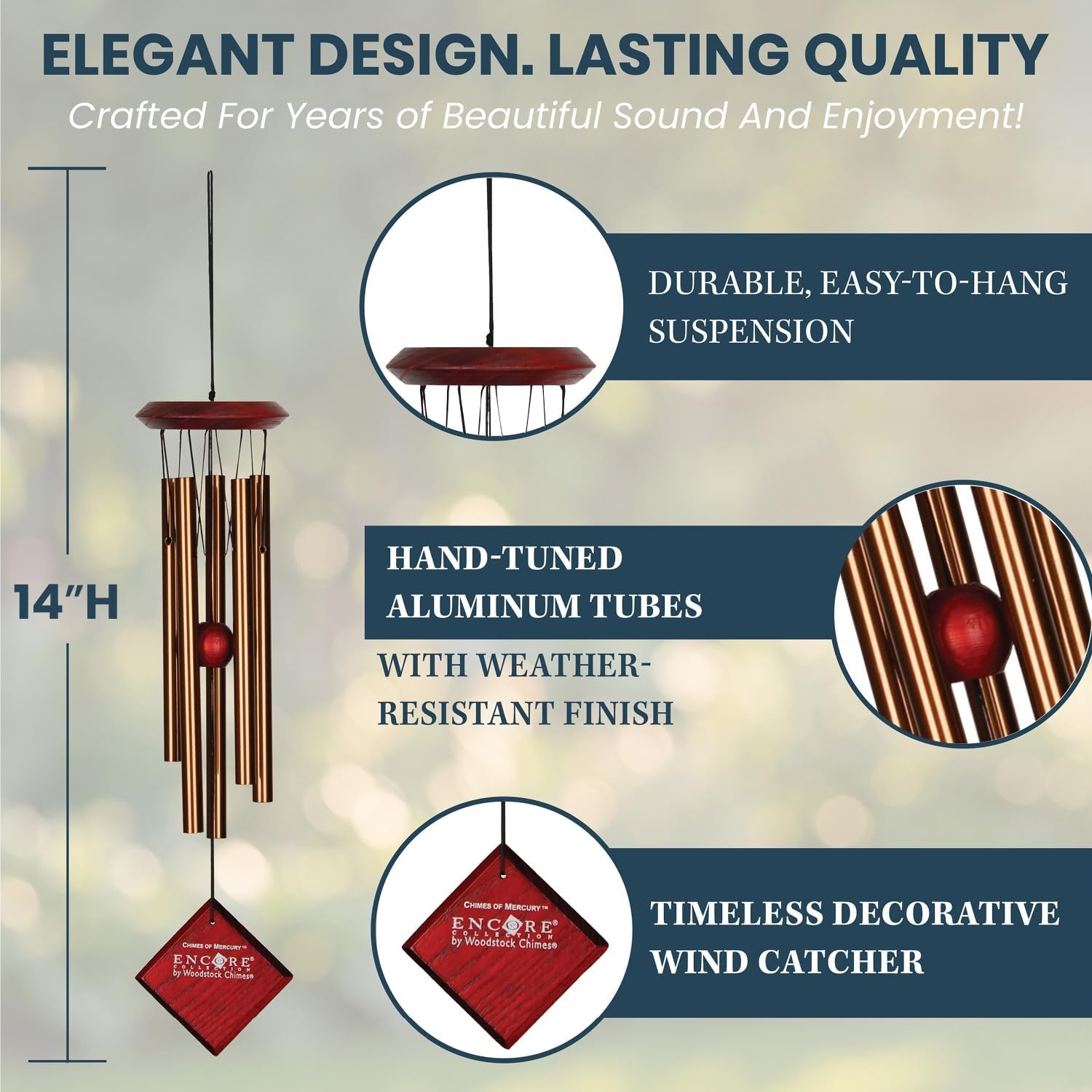 image:imageWoodstock Wind Chimes for Outside Garden Decor Outdoor Decor for Your Patio and Front Porch 14 Bronze Wind Chime Wind Chimes of Mercury Encore Collection DCB14