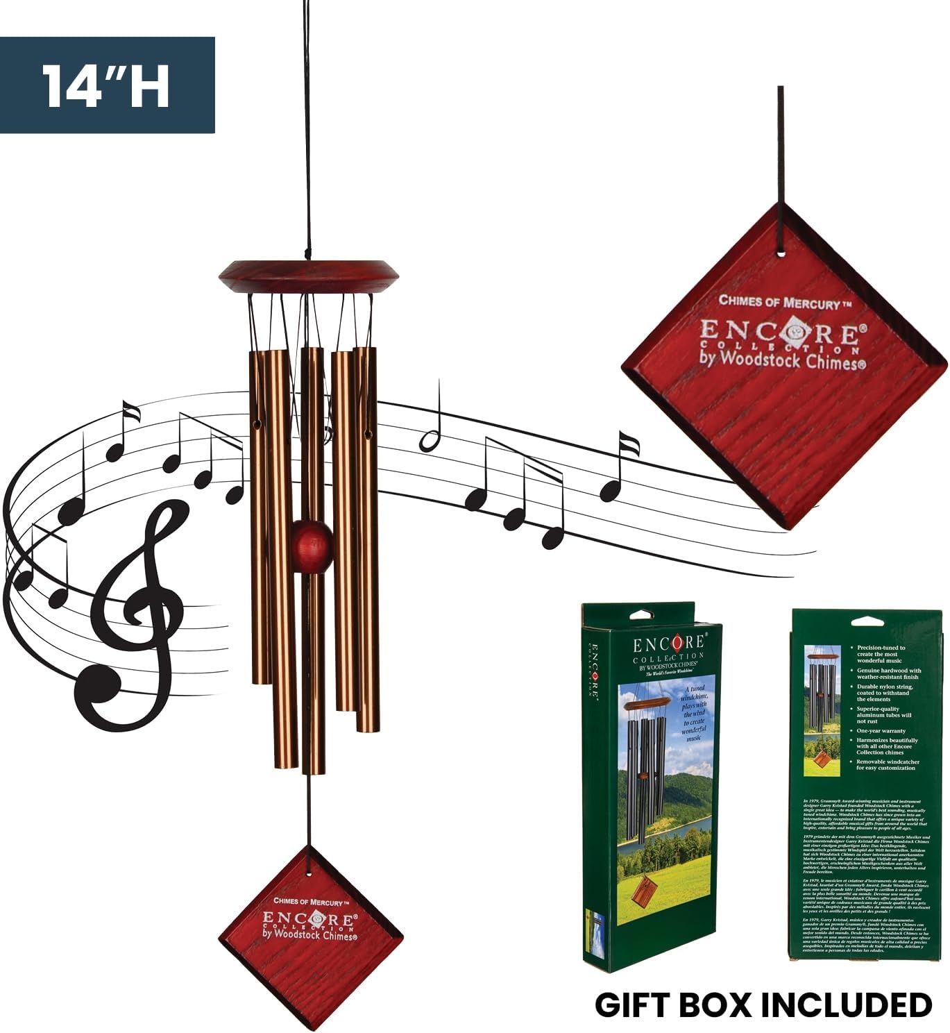 image:imageWoodstock Wind Chimes for Outside Garden Decor Outdoor Decor for Your Patio and Front Porch 14 Bronze Wind Chime Wind Chimes of Mercury Encore Collection DCB14
