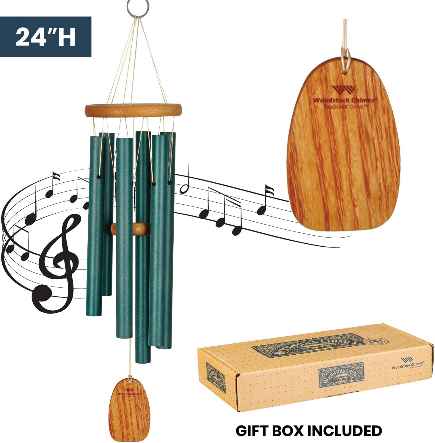 image:imageWoodstock Wind Chimes for Outside Outdoor Decor for Your Patio and Front Porch Garden Decor 24 SeaScapes Wind Chime Medium Size Seafoam Green SSCSGM24Inch
