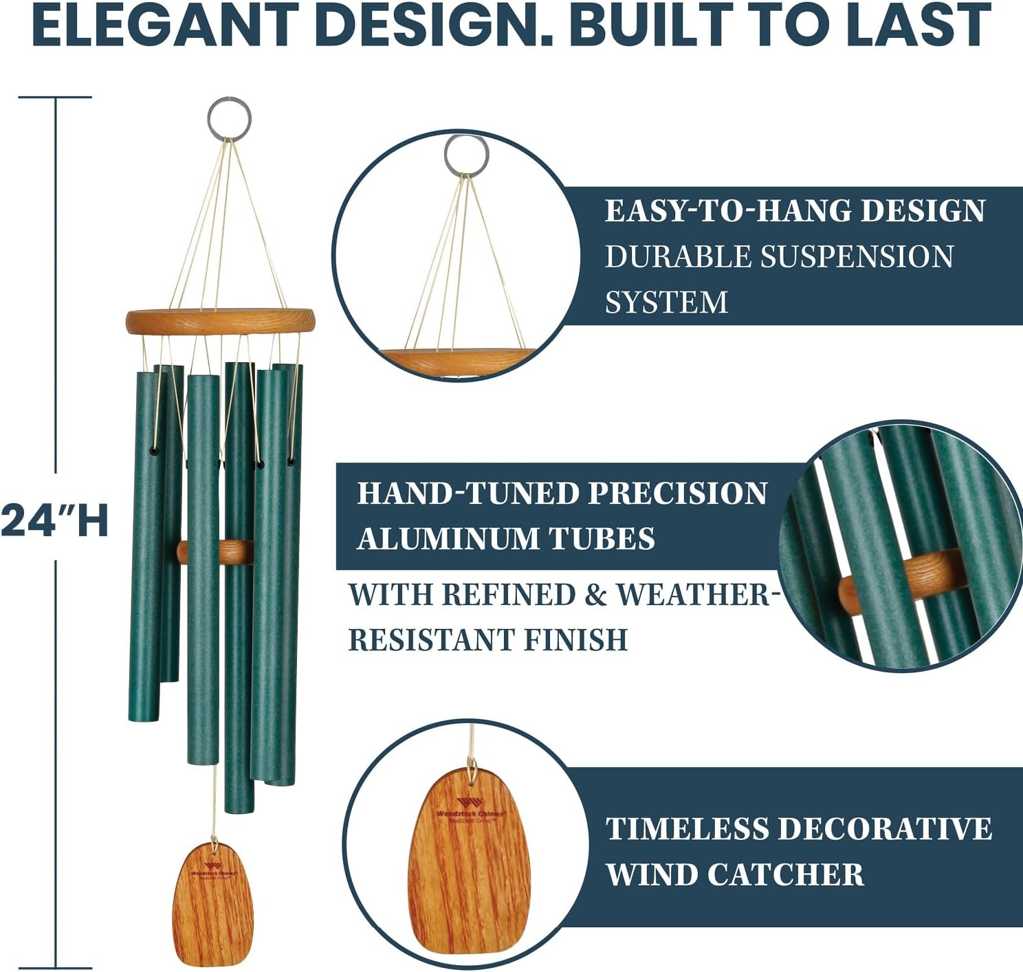 image:imageWoodstock Wind Chimes for Outside Outdoor Decor for Your Patio and Front Porch Garden Decor 24 SeaScapes Wind Chime Medium Size Seafoam Green SSCSGM24Inch