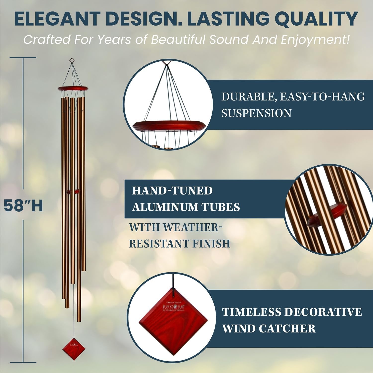 image:imageWoodstock Wind Chimes of Venus Wind Chimes for Outside 58 Bronze Large Deep Tone Wind Chime Dcor for Outdoor Garden Patio Porch Encore CollectionDecorative