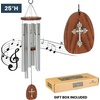 image:imageWoodstock Chimes Cross Wind Chime for Outside Garden Patio Porch and Outdoor Decor 25 Silver Amazing Grace Medium AGMCR
