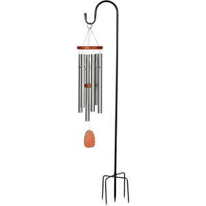 image:imageWoodstock Chimes Amazing Grace Chime Medium 24 Silver Wind Chime and 60 Shepherds Hook Windchime Hanger Metal Stake for Outside Patio Garden Yard Lawn Porch Dcor
