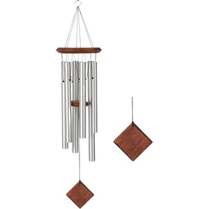 image:imageWoodstock Wind Chime for Outside Garden and Patio Decor 27 Silver Aluminium and Teakwood Wind Chimes Elegant Chime for Yard and Outdoor Gift