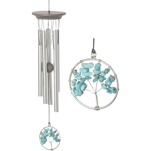 image:imageWoodstock Wind Chimes 15 Serenity Tree Turquoise Wind Chime Gray Ash Wood Silver Aluminum Tubes Windchime for Outside Garden Decor Outdoor Patio and Front Porch