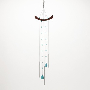 image:imageWoodstock Wind Chimes 29 Chi Energy Turquoise Chime Teak Finish Ash Wood Silver Aluminum Tube Signature Collection Windchimes for Outdoor Patio Home or Garden Dcor CETS